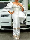 Stylish V-Neck Short Sleeve Falbala Embroidered Split-Joint Maxi Dress