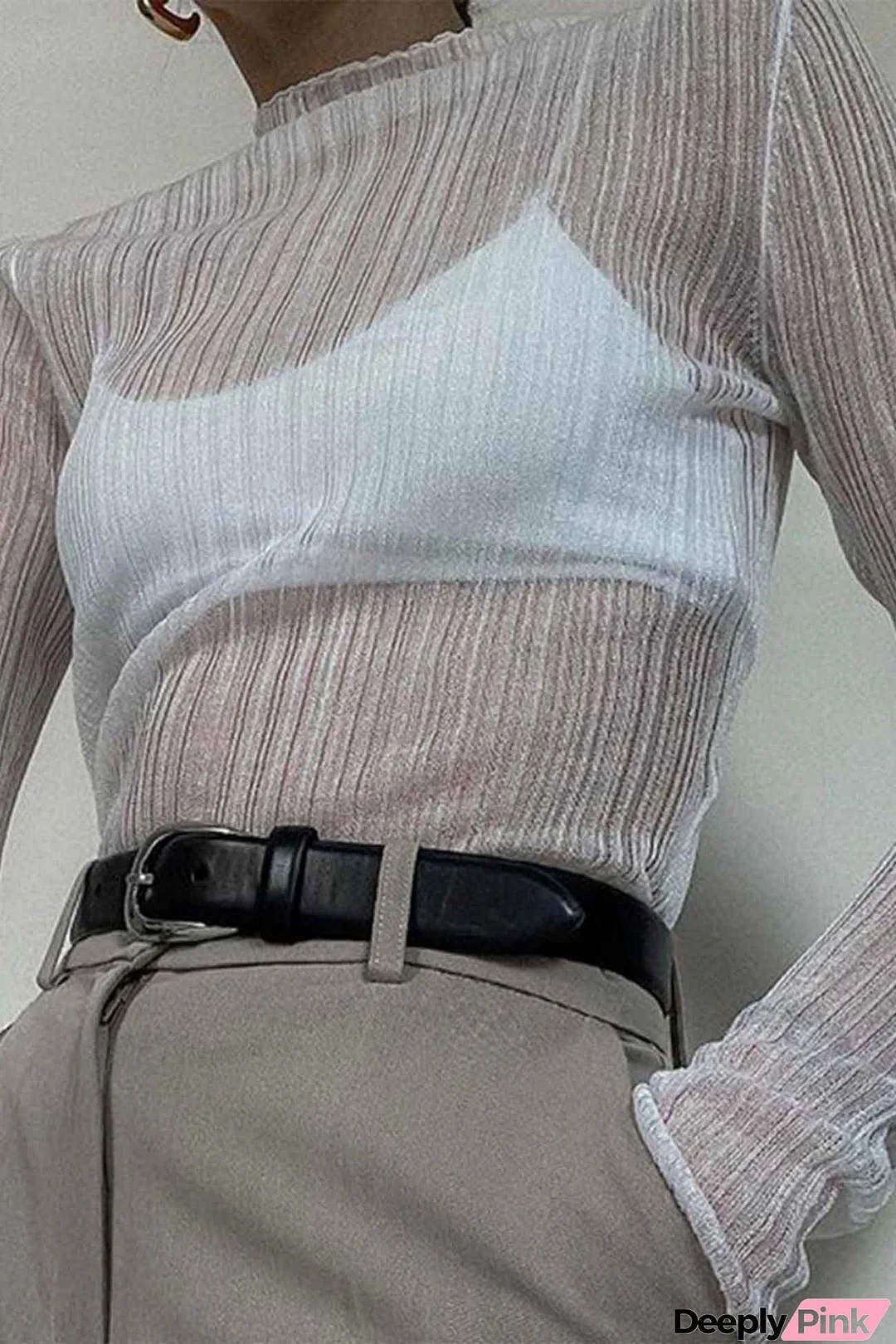 Mock Neck Sheer Mesh Top