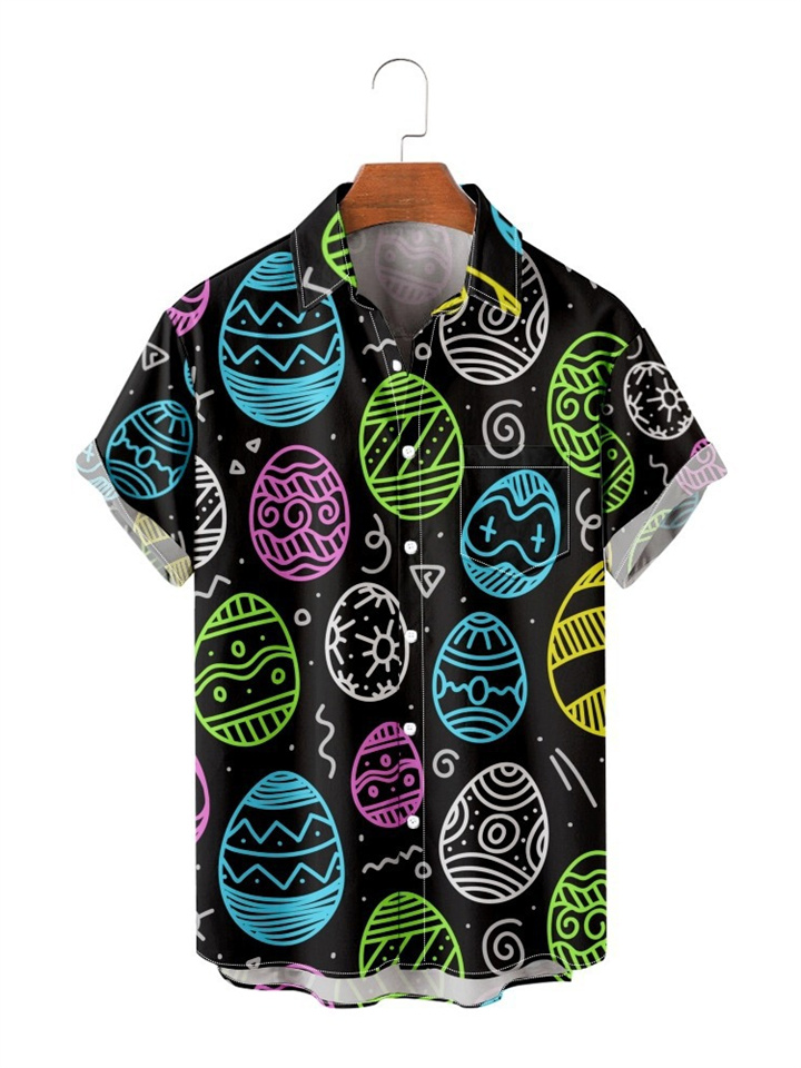 Men's Summer Short-sleeved Shirt Easter Eggs Casual Holiday Men's Short-sleeved Shirt