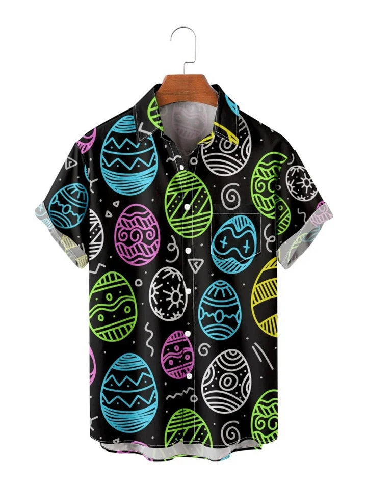 Men's Summer Short-sleeved Shirt Easter Eggs Casual Holiday Men's Short-sleeved Shirt | 168DEAL