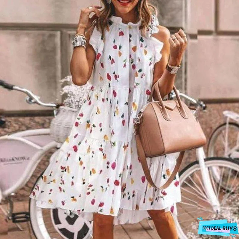 Elegant Butterfly Sleeveless Mini Dress Summer Colorful Dot Print Women Beach Sundress Retro Casual O-Neck Party Dress Vestidos