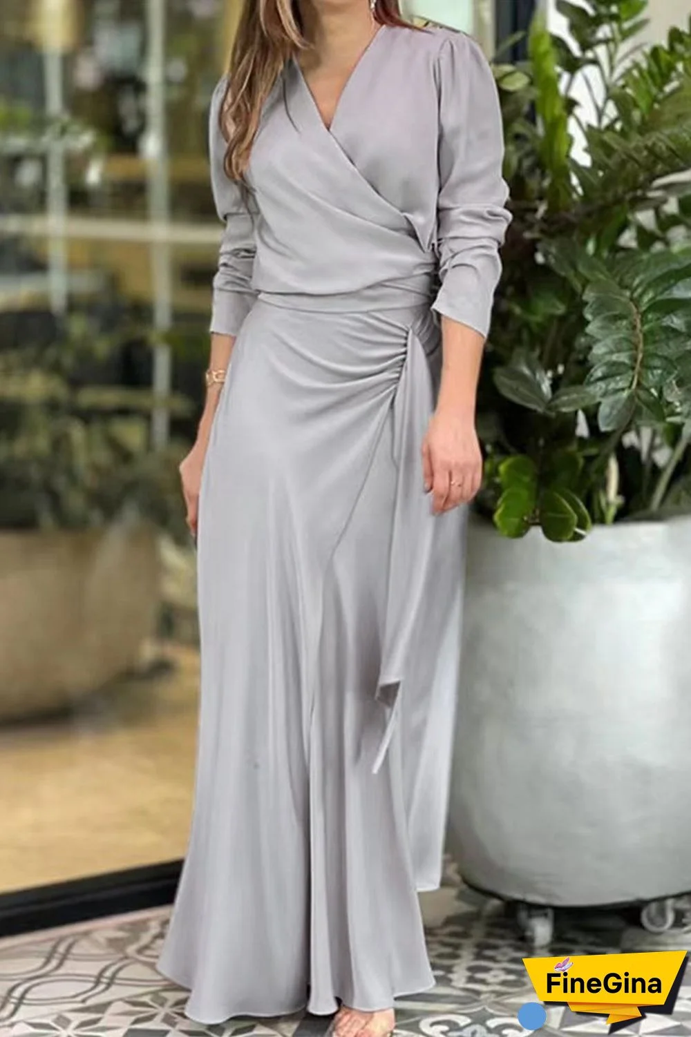 Casual Elegant Solid Frenulum Asymmetrical V Neck Irregular Dress