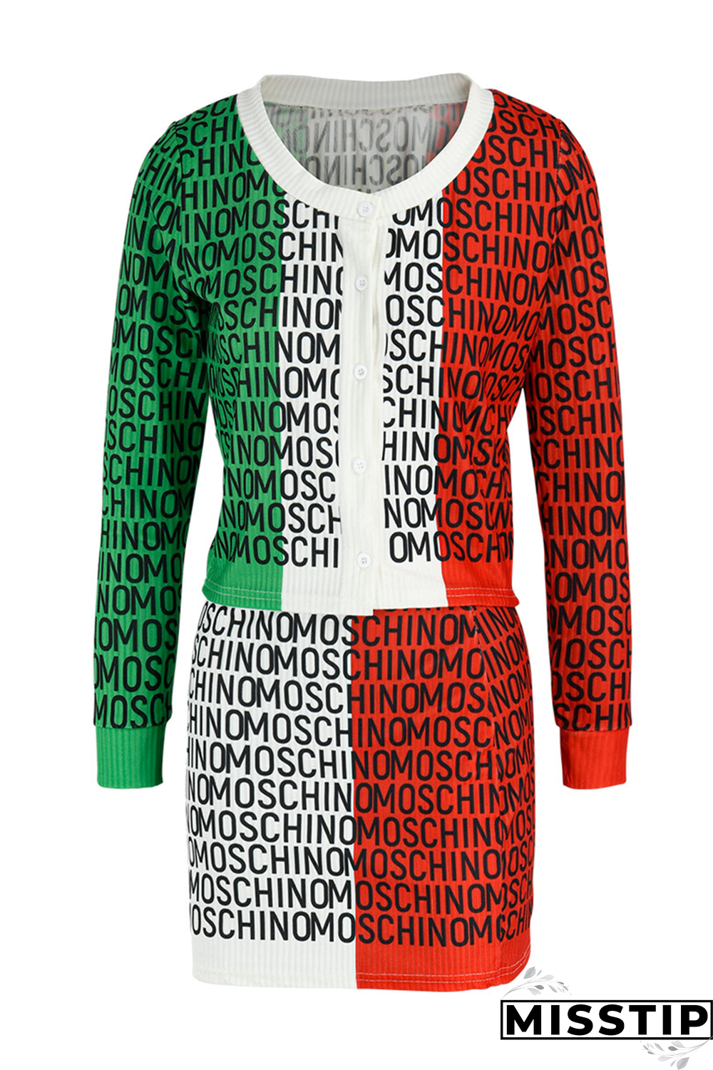 Multi-color Sexy Print Patchwork Letter Three Quarter Two Pieces