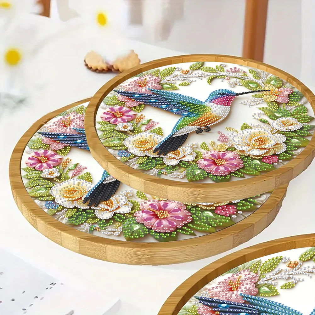 DIY Diamond Painting Kit Round Wooden Tray Diamond Painting Tray for Home (Bird)