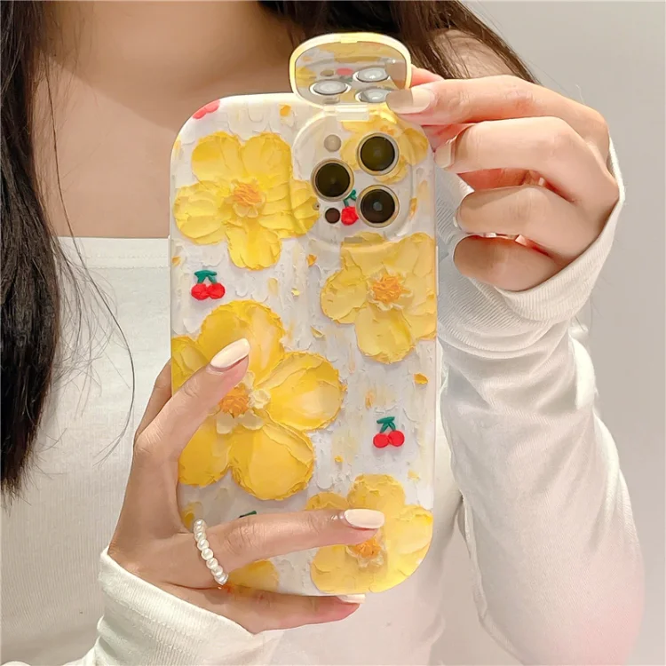 Oil Painting Yellow Flowers Phone Case With Hidden Mirror Stand