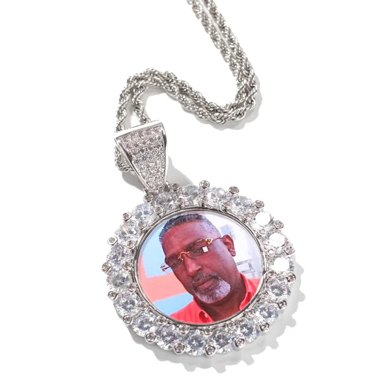  Iced Out Custom Photos Round Glittering Pendants Design Hip Hop Bling Bling Necklaces For Women And Men