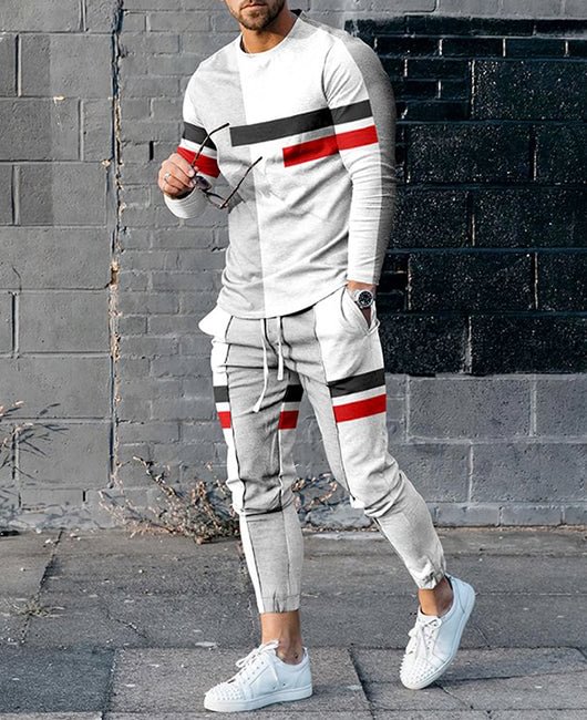 Block Striped Panel Sweatshirt & Pants Set
