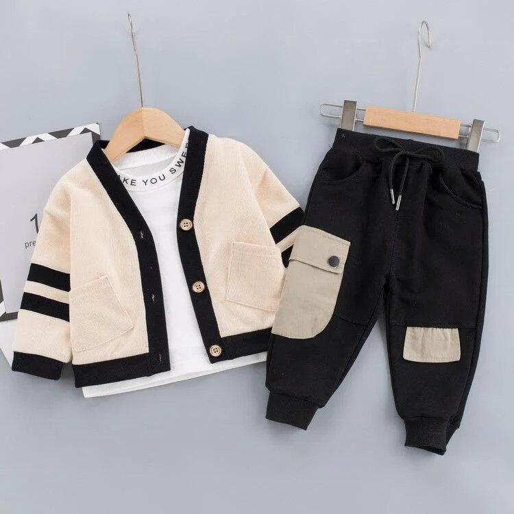 Cardigan + T-shirt + Pants 3 Pieces/set Baby Boys Clothes for Children Casual Outfits Infant Dress 2021 Fall Kids Clothing