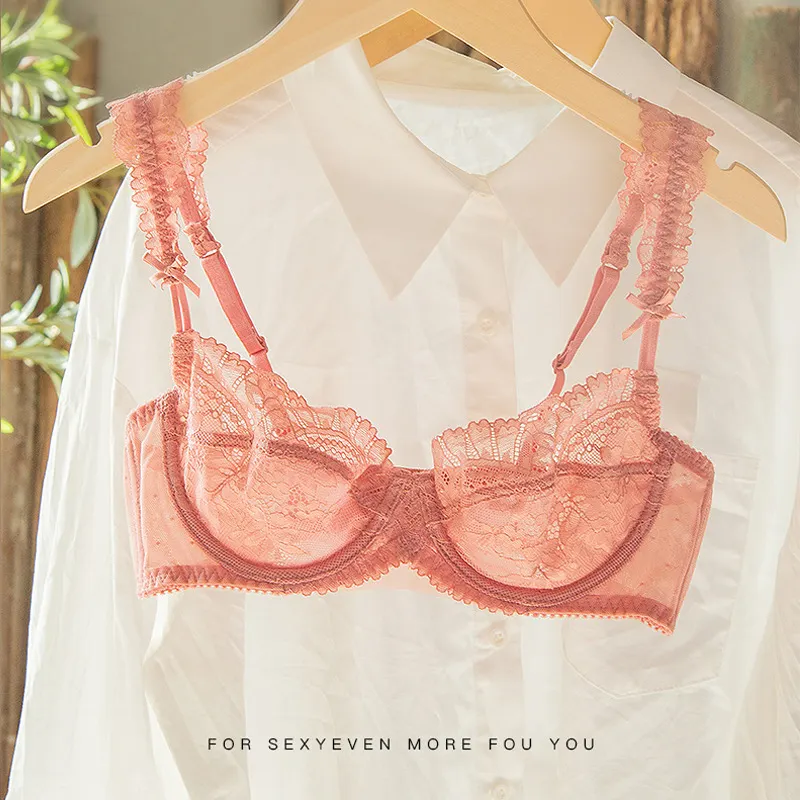 Churchf Lace Sexy Lingerie Set Large-Size Transparent Bra Large Bra Small Side Non-Slip Lady Bra Set