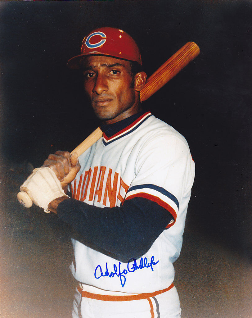 ADOLFO PHILLIPS CLEVELAND INDIANS ACTION SIGNED 8x10