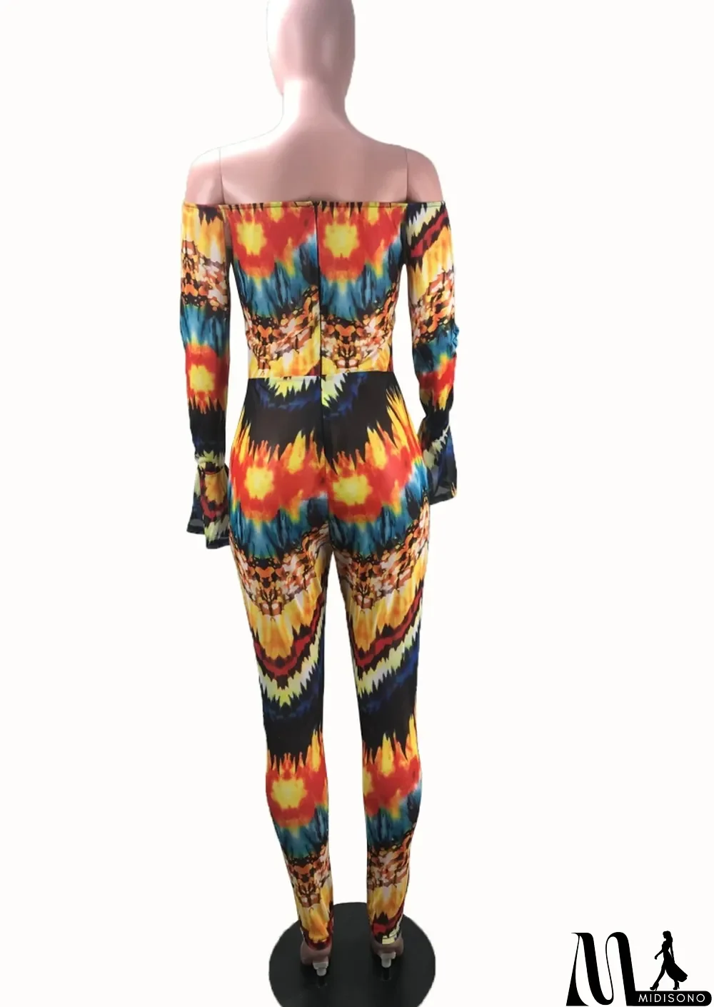 MidiSono - Spring Sexy Printed Off Shoulder Flare Long Sleeve Slim Jumpsuit