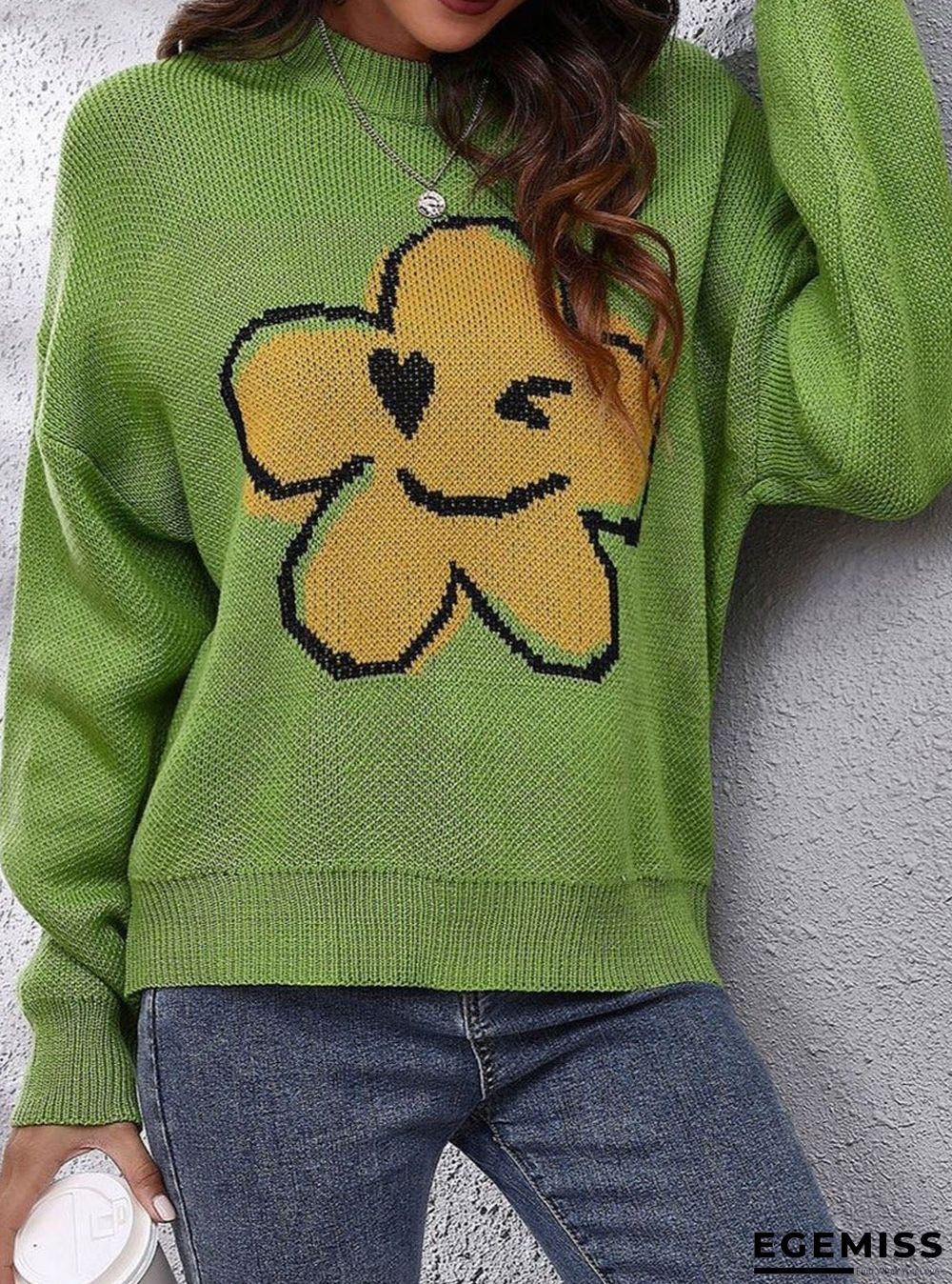 Fashion Flower Pattern Color Matching Long-sleeved Casual Pullover | EGEMISS