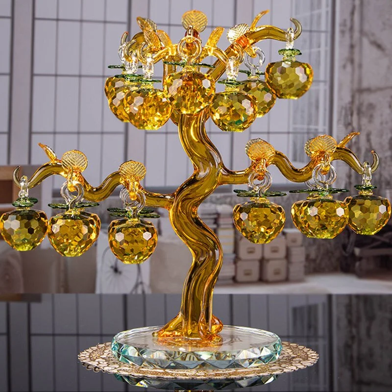 Crystal Glass Apple Tree Ornaments 18pcs Hanging Apples Home Decor Figurines Christmas New Year Crafts Gifts Souvenir Miniatures 712-1