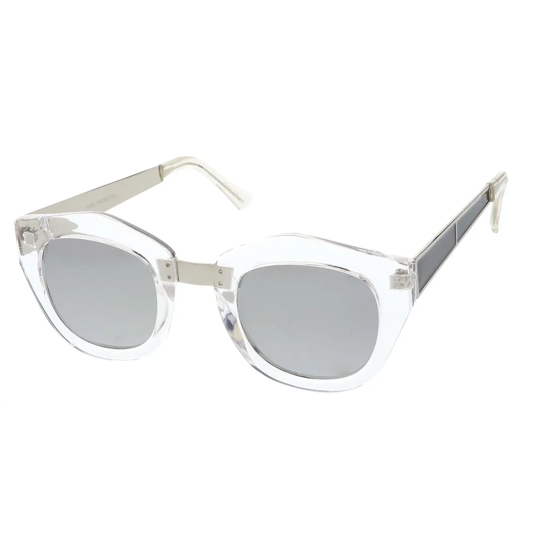 Women's Metal Bridge Colored Mirror Lens Square Cat Eye glasses 46mm