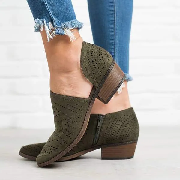 Hollow Low Heel Cutout Booties
