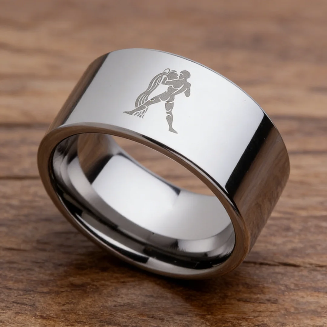 4MM 6MM 8MM 10MM Silver Zodiac Aquarius Laser Couple Wedding Bands Flat Tungsten Carbide Rings for Men and Women