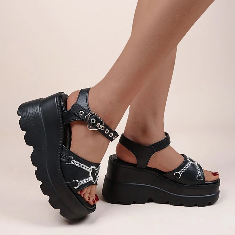 Breakj INS Brand Heart Buckle Peep Toe Women's Sandals Punk Goth Platform Shoes Fashion Cool Casual Comfy Leisure Summer