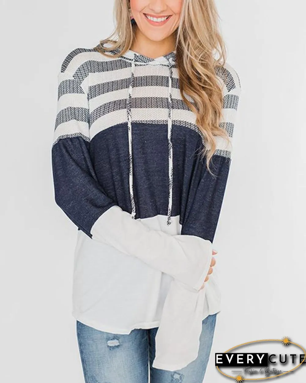 Color Block Splicing Drawstring Hoodies