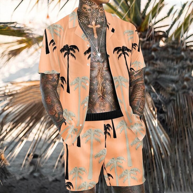 BrosWear Orange Hawaiian Shirt Set