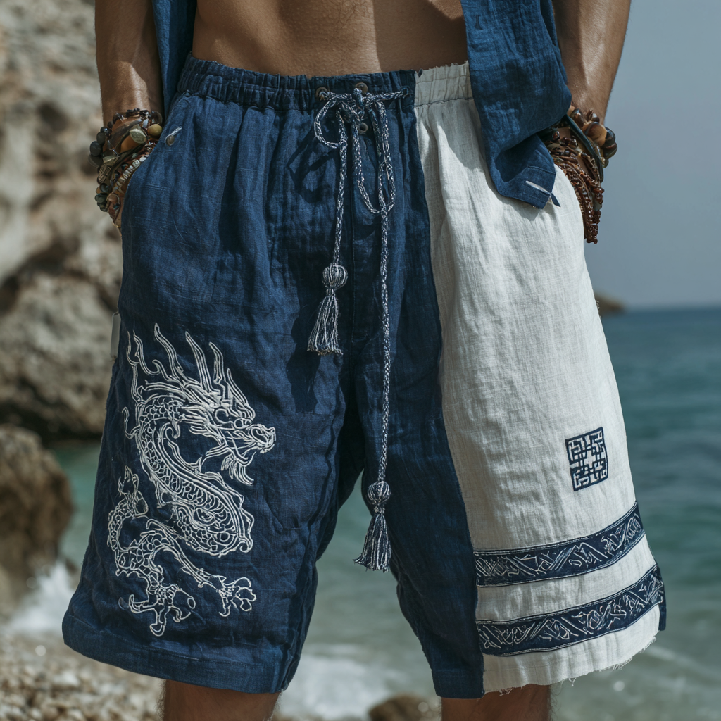 Men's Nordic Viking-Inspired Dragon Totem Knot Casual Shorts / Rvogue / Rvogue