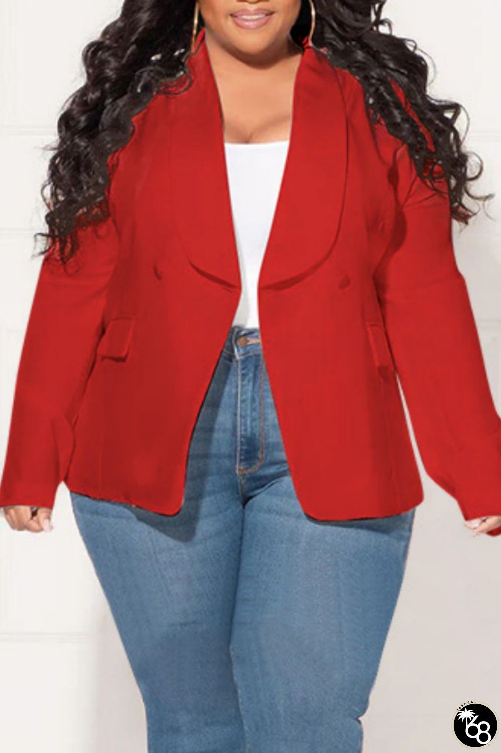 Red Casual Solid Patchwork Cardigan Turn-back Collar Plus Size Overcoat | 168DEAL