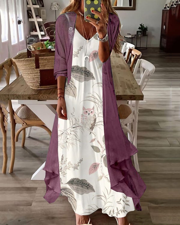 Two-piece Casual V-neck Printed Maxi Dress S-3XL