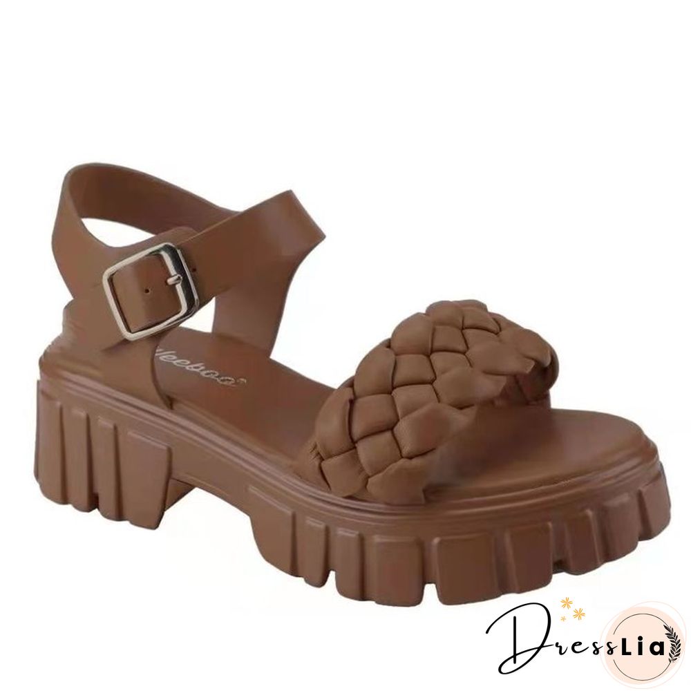 Elegant Women Leather Sandals New Summer Diamond Lattice Sandals Casual Velcro Flat Bottom Platform Sandals Women