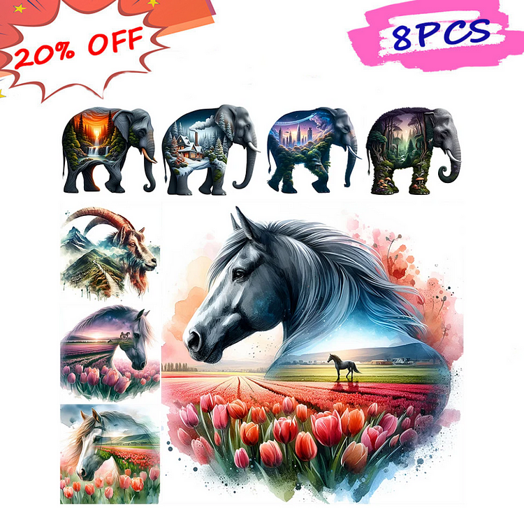 8pcs Animal Silhouettes And Scenery 30*30CM(Canvas) Full Round Drill Diamond Painting  gbfke