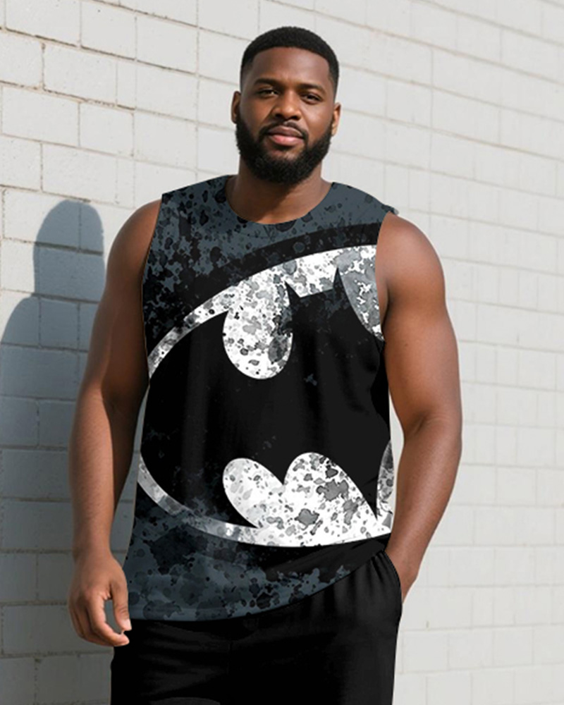 Big & Tall Men's Grey Abstract Teeth Graffiti Print Vest Trousers Suit