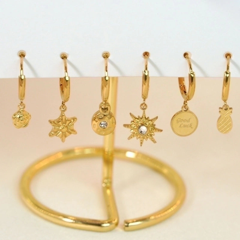 1 Pair Minimalist Cross Devil’s Eye Moon 304 Stainless Steel Drop Earrings