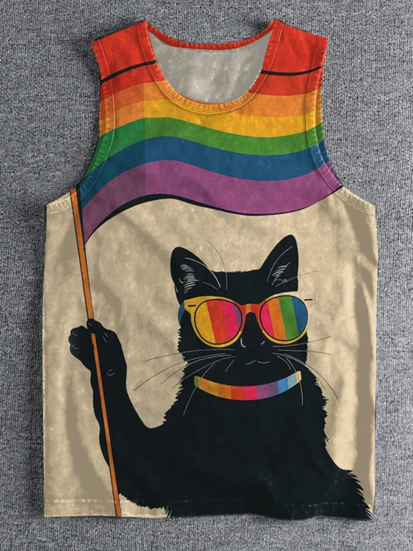 Men's Cats Support Love And Peace Art Print Tank Top