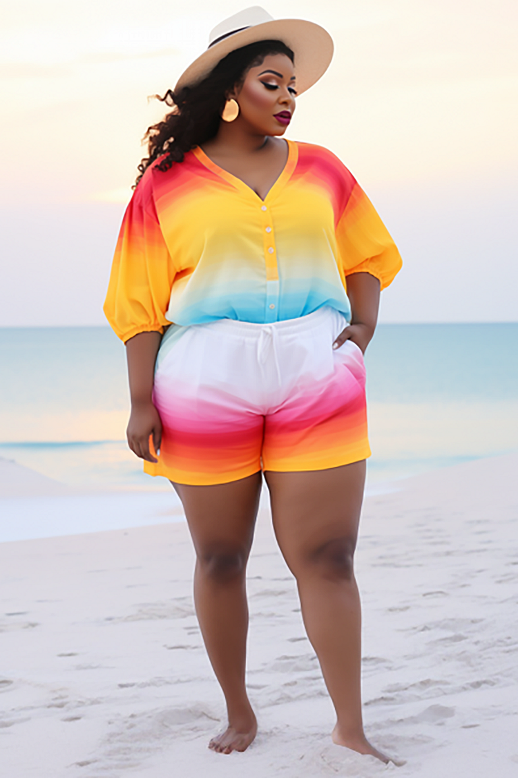 Xpluswear Design Plus Size Beach Multicolor Tropical Print