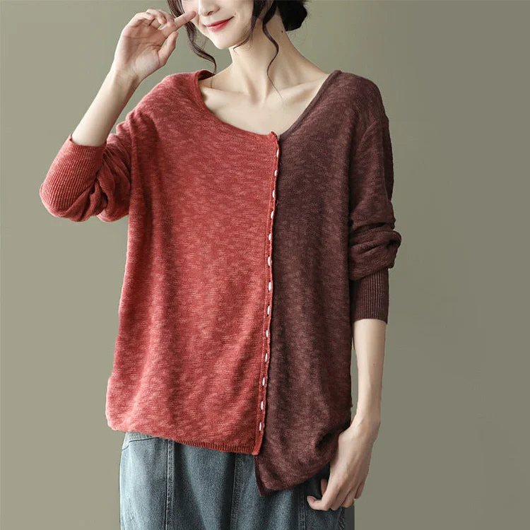 New Literary Retro Color Matching Knitted Top