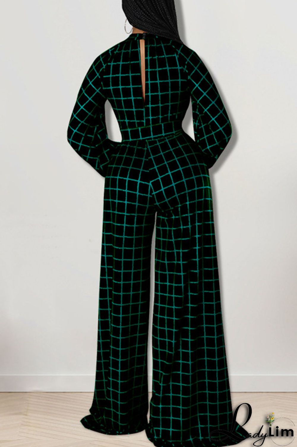 Tangerine Casual Plaid Print Patchwork O Neck Straight Jumpsuits