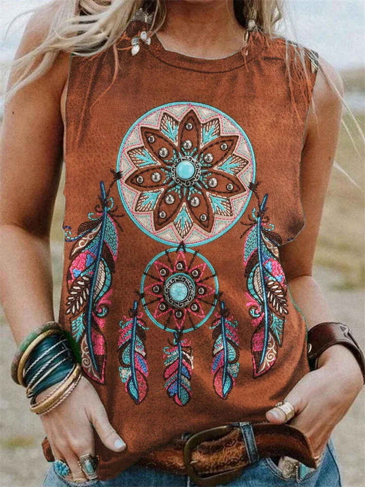 Dream Catcher Turquoise Embroidered Tank Top