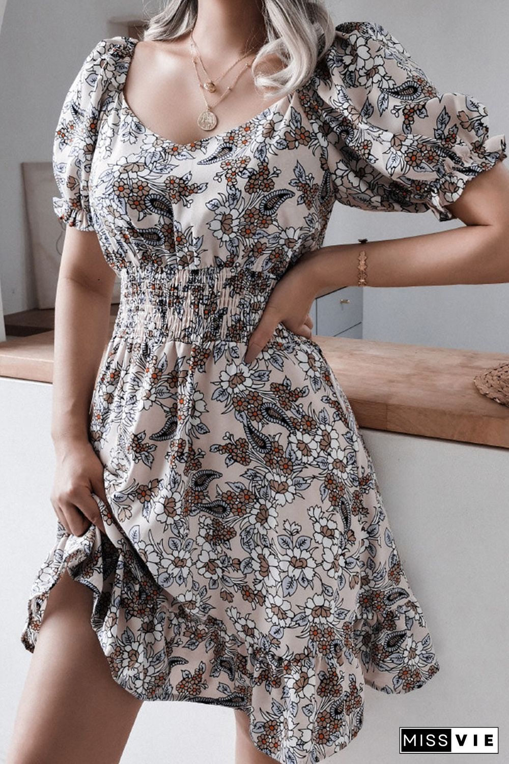 Fashion Casual Print Split Joint Square Collar A Line Dresses