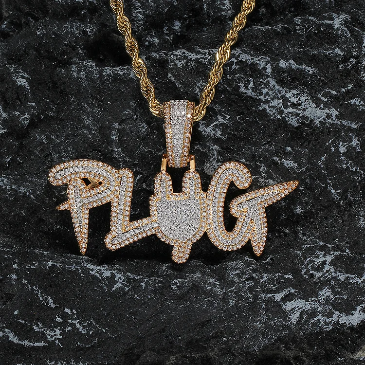 Plug Letter Pendant Necklace Iced Out Bling 5A CZ-VESSFUL