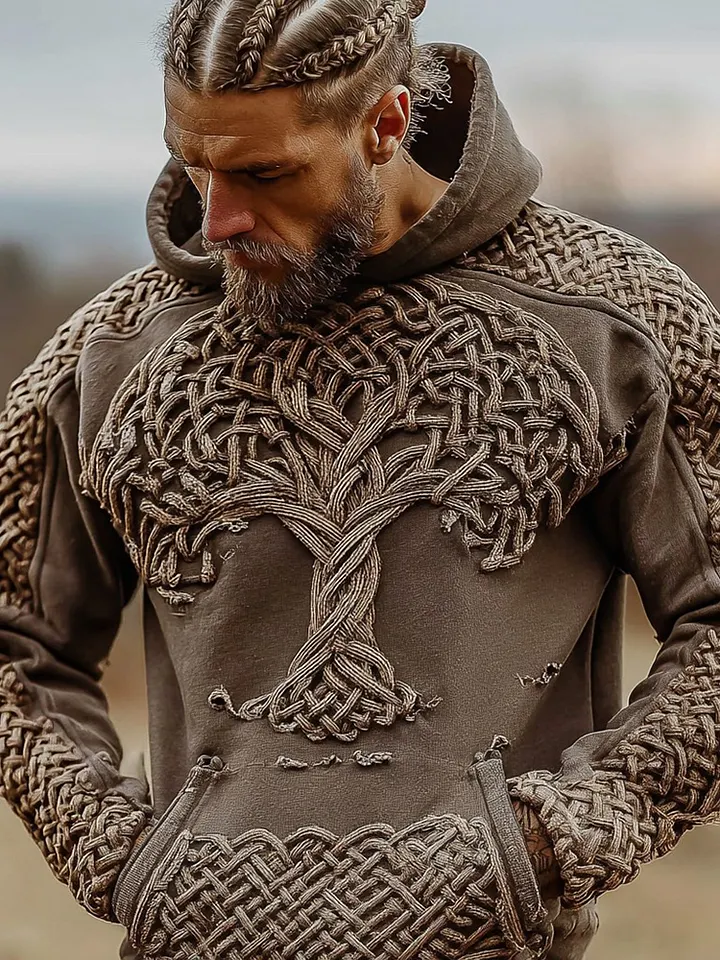 Men's Viking Celtic Knot Tree Of Life Embroidery Comfortable Warm