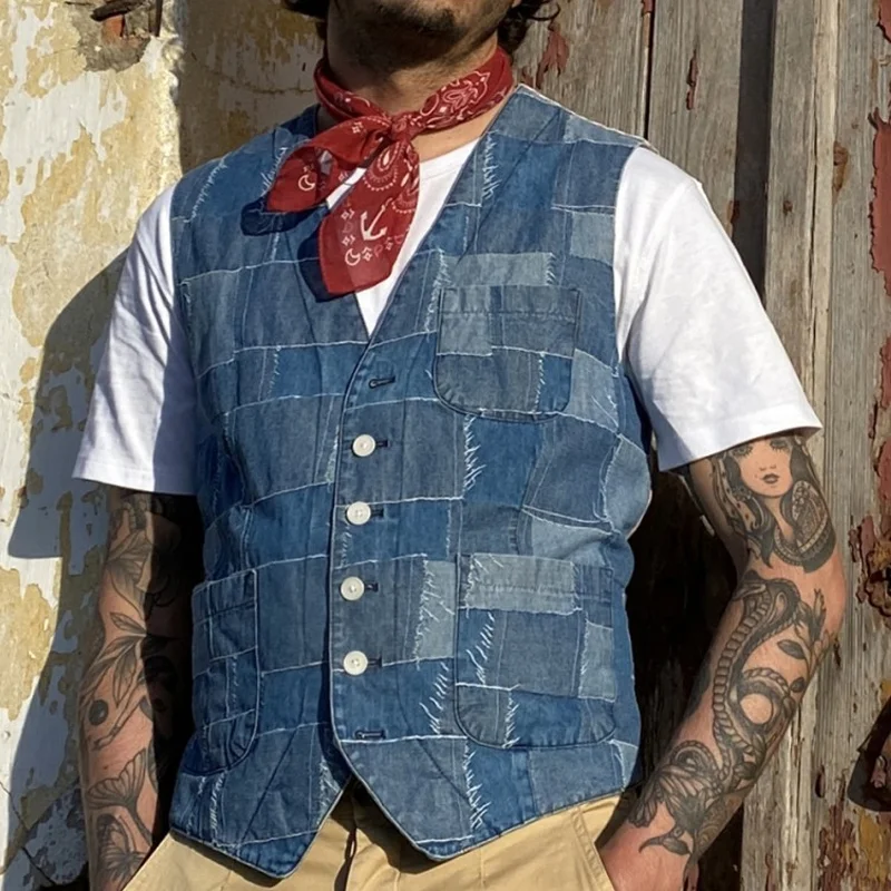 Vintage 100% Cotton Panel Appliqué Denim Vest