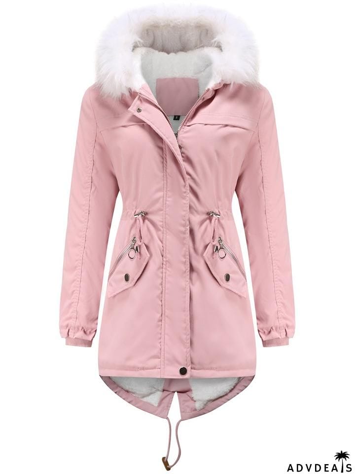 Women's Winter Solid Color Hooded Thermal Coats