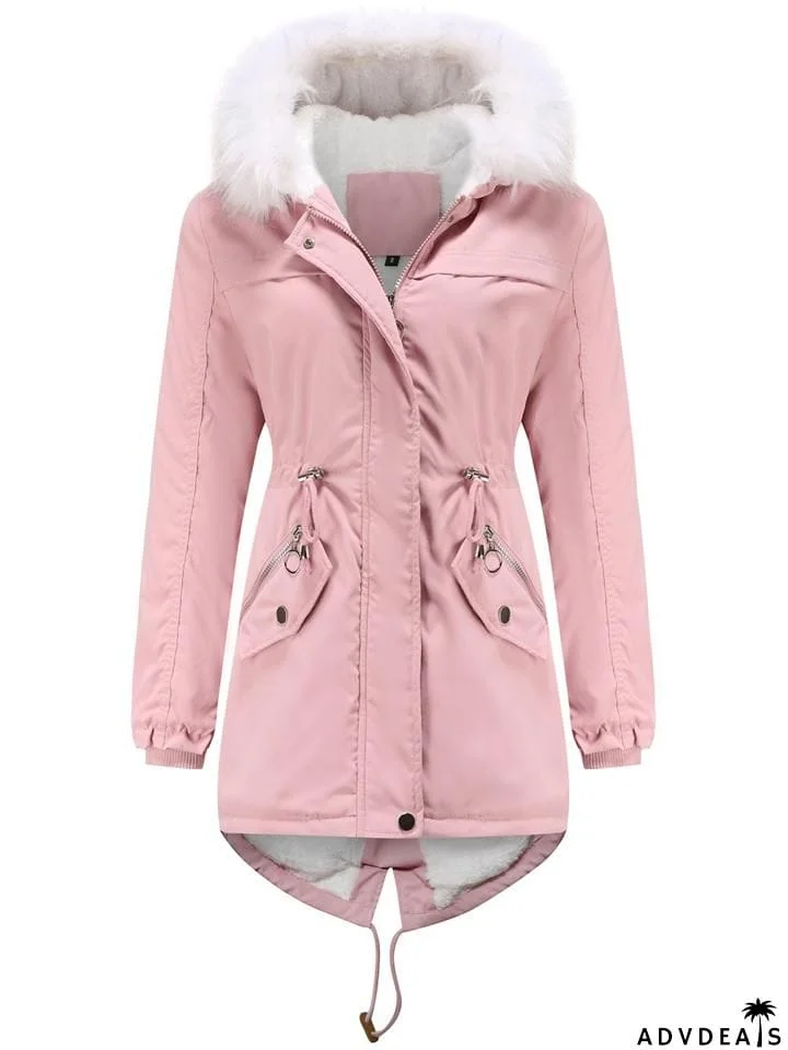 Women's Winter Solid Color Hooded Thermal Coats