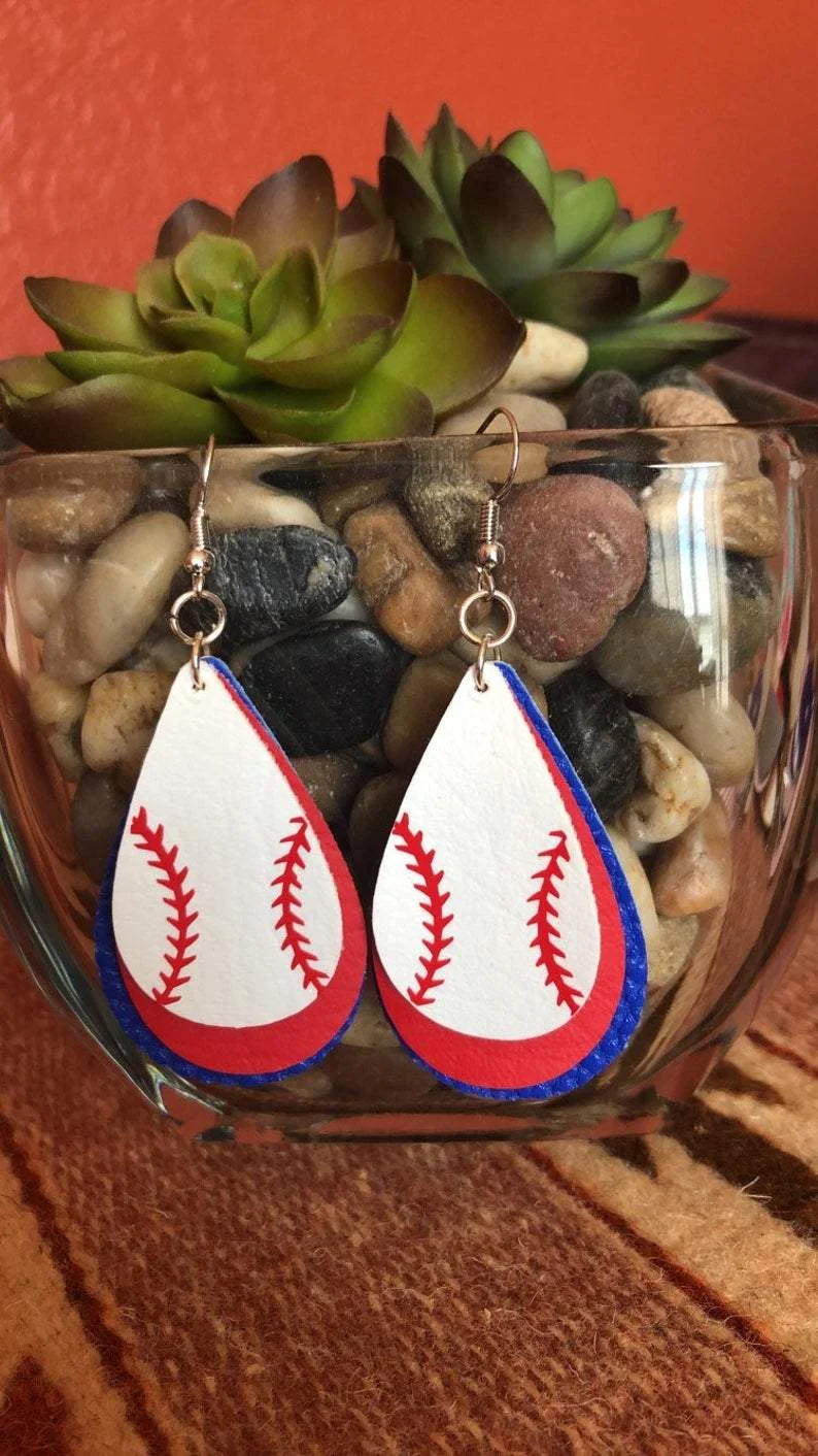 Faux Leather Layered Baseball Earrings