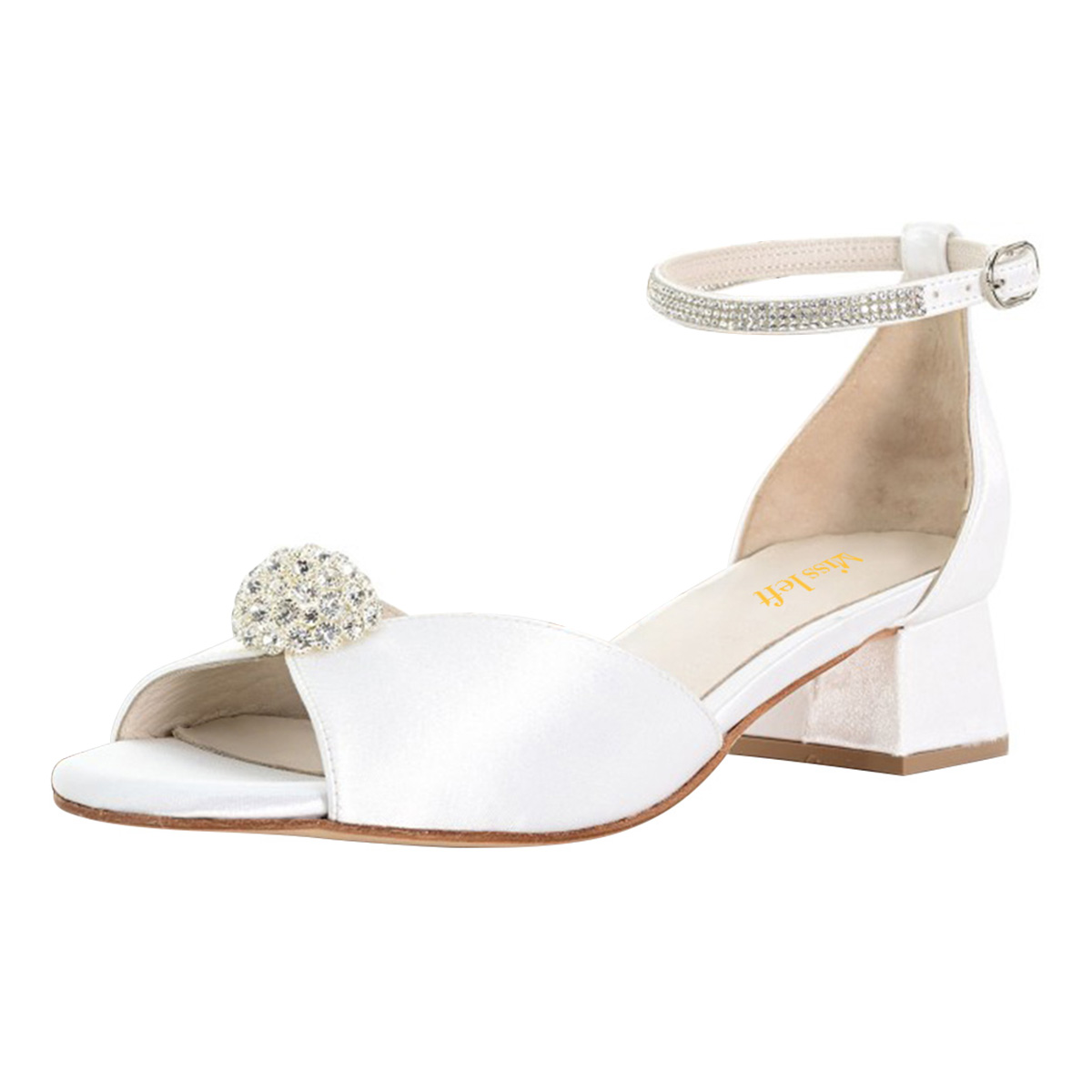 Round Toe Low Block Heel Ankle Strap White Sandals for Women Nicepairs