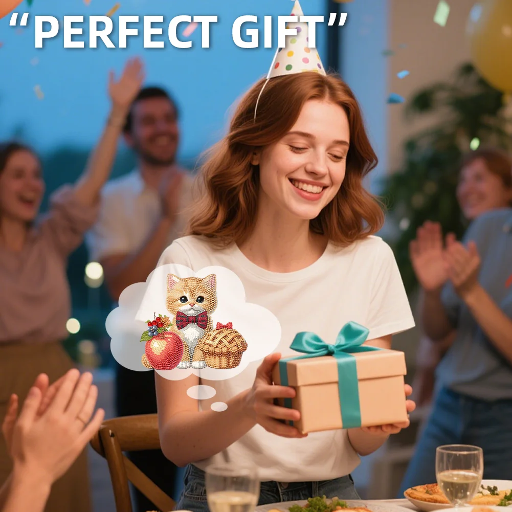 2D Flat Cat DIY Shaking Head Cat Food Diamond Painting Desktop Decorations