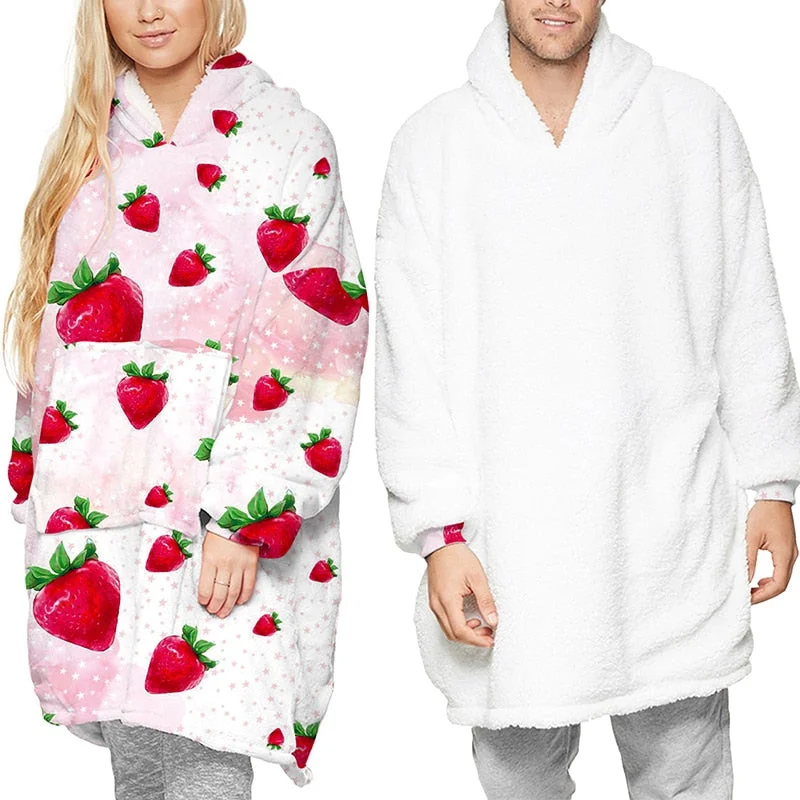 Women/Men Winter Warm TV Pocket Hooded Blankets Adults Bathrobe Sofa Cozy Blanket Hooded Sweatshirt Plush Coral Fleece Blankets