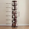 [US Local Warehouse] 6 Tier Bamboo Rotating Bookshelf on Wheels 360 Spinning Book Shelf Tower Round Revolving Bookcase Organizer Rolling Bookshelves for Small Space Corner Bedroom Office