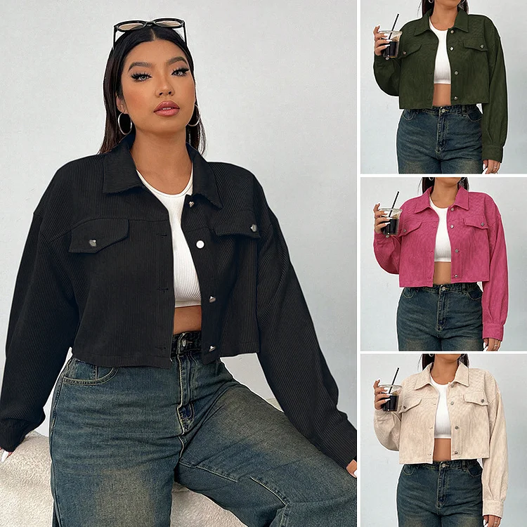  AW Plus Size Essential! EU/US Short Solid Color Polo-Collar Loose Coat 🧥