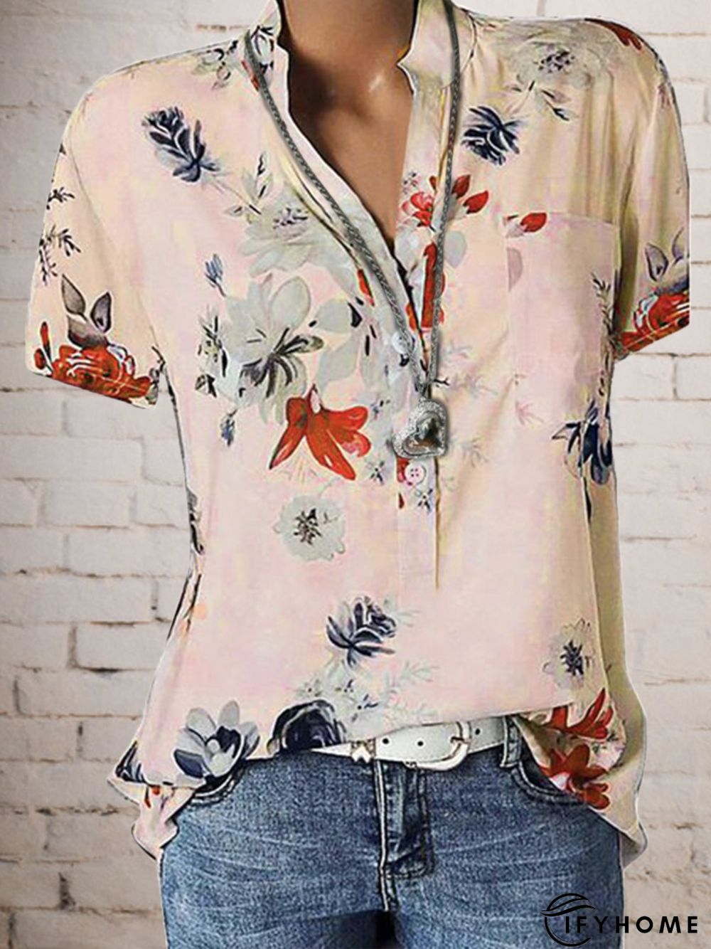 Women Floral Short Sleeve Casual Summer Blouse | IFYHOME