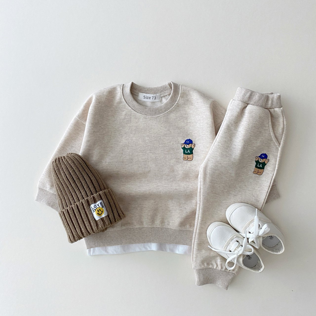 Toddler Boy/Girl Embroideried Mini Baseba Bear Solid Color T-shirt and Casual Pants Set