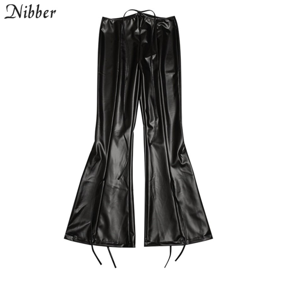 Nibber Fashionable Bandage Hollow Y2K Style Trousers Womens Street Casual Wear 2020 Autumn Winter PU Leather pencil pants Female